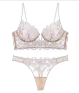 Floral Lace Push Up Bra French Lingerie Set (One Set)