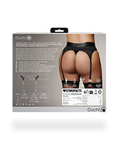 Overtly brand packaging of sheer black stockings with a model wearing them.