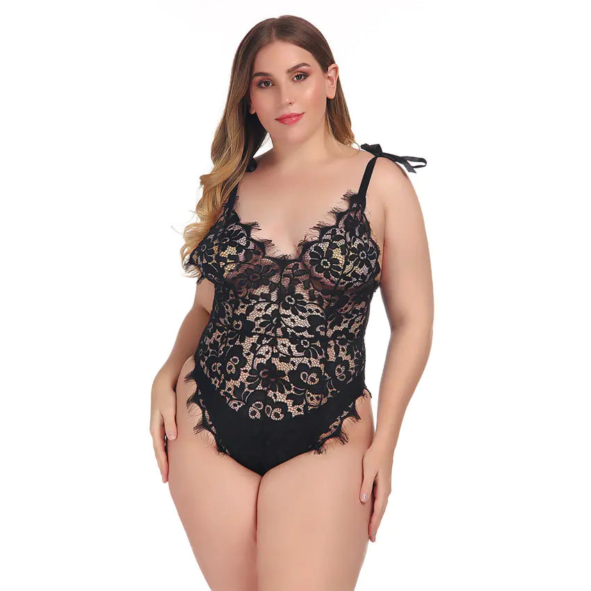 Plus-Size Women's Sexy Lace Stitching Lingerie Set