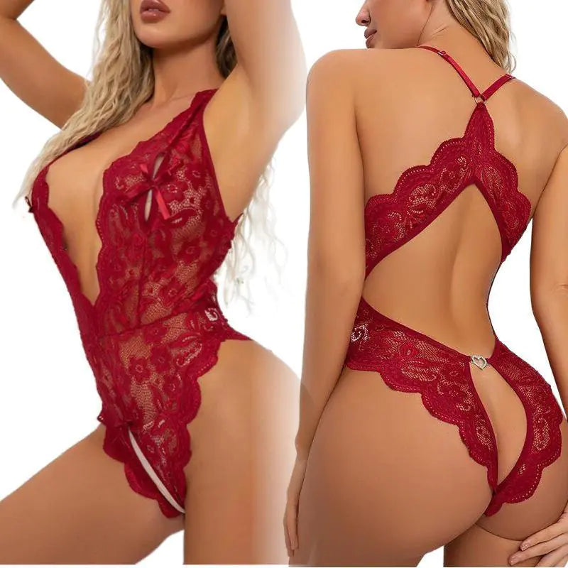Plus Size Lace Lingerie with Open Crotch Design