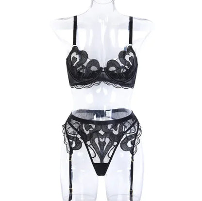 Set Of Mesh Embroidered Lingerie