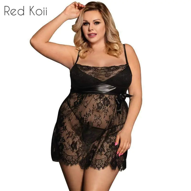 Plus Size Lace Lingerie Set with Sleep Dress and Panties