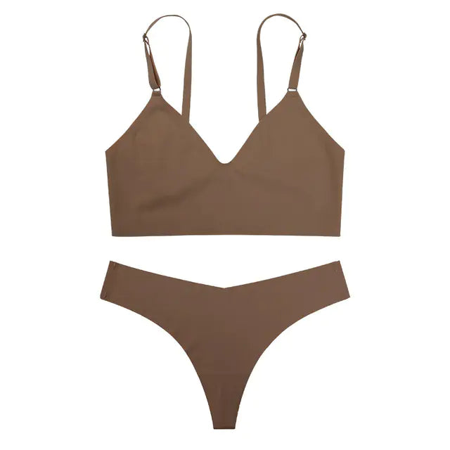 Women’s Seamless Ice Silk Bra and Thong Lingerie Set