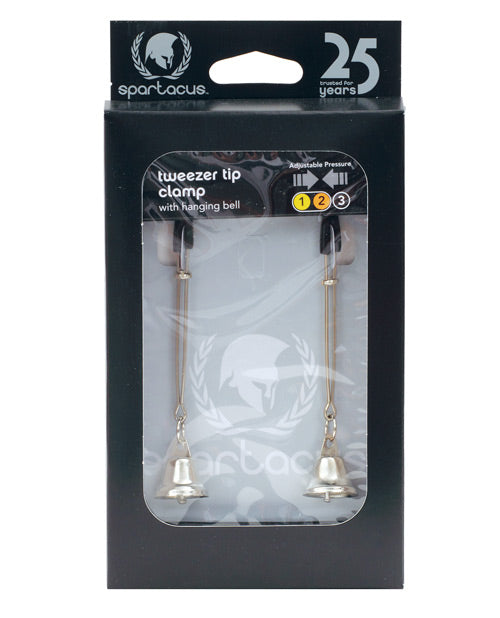 Spartacus tweezer tip clamp with hanging bell in packaging