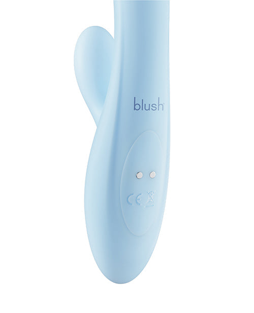Blue electronic device with 'blush' branding on a white background