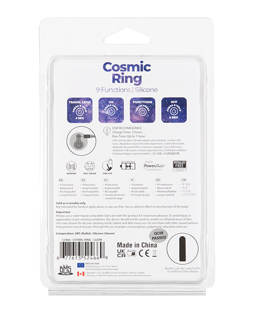 Package of Cosmic Ring silicone product with text and icons on a white background