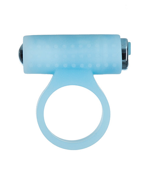 Blue silicone ring with cylindrical handle on a white background
