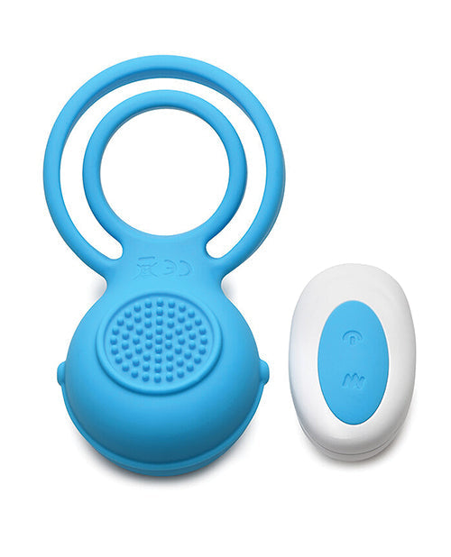 Blue pet training device with a remote control on a white background