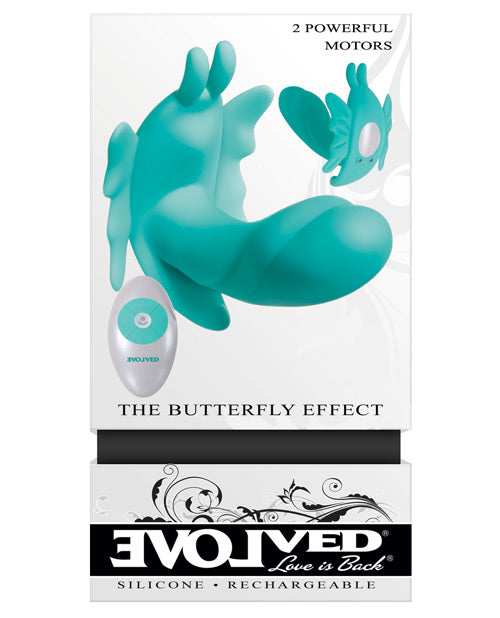Teal silicone product with 'The Butterfly Effect' branding on a white background