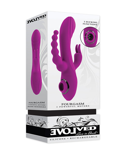Boxed purple silicone adult product with 'Evolvéd' branding on a white background