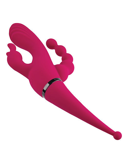 Pink silicone product with a metallic ring on a white background