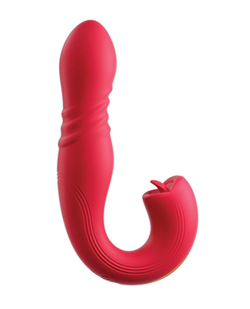 Red silicone butt plug on a white background