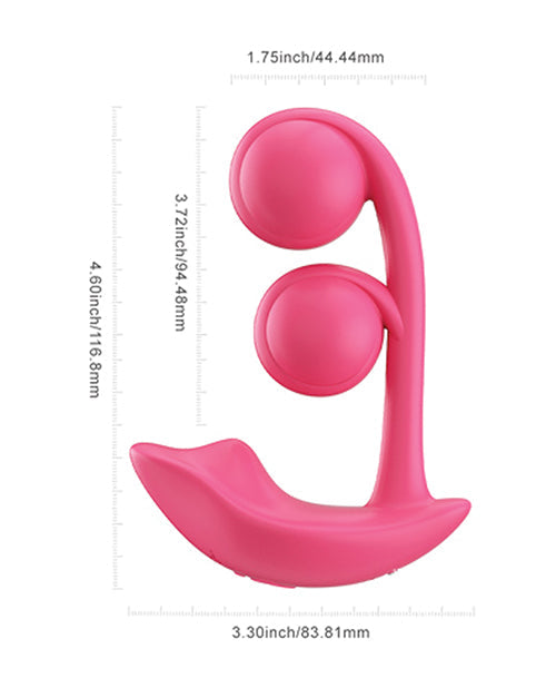 Pink silicone product with dimensions on a white background