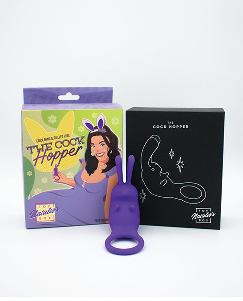 Purple 'The Cock Hopper' product with packaging featuring a cartoon character on a white background