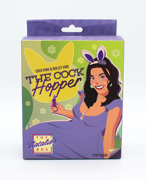 Product packaging for 'The Cock Hopper' with a cartoon character on a purple background