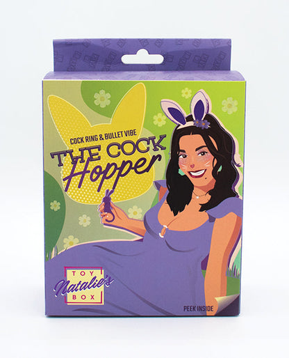 Product packaging for 'The Cock Hopper' with a cartoon character on a purple background