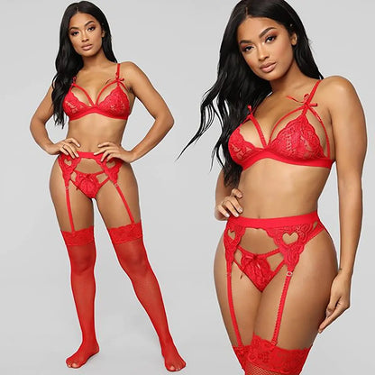Lace and Heart Cut-Out Lingerie Set