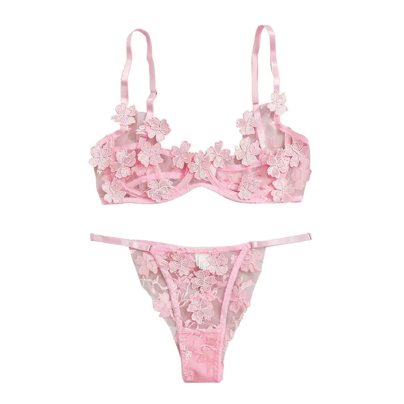 Lace Embroidered Floral Lingerie Set for Women