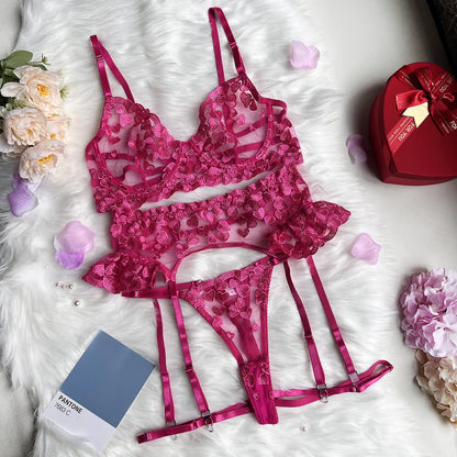 Love Heart Embroidered Lingerie Set
