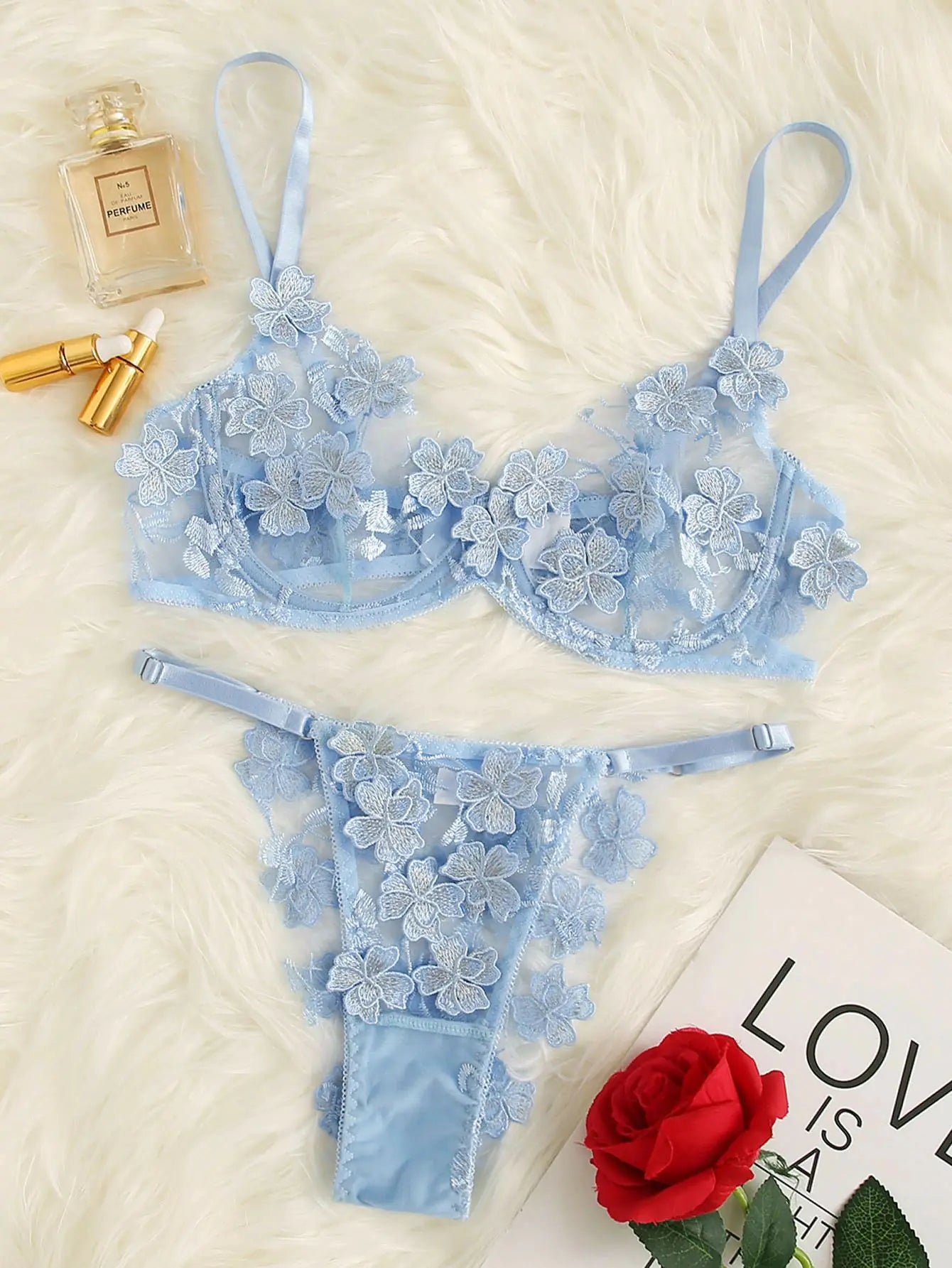 Lace Embroidered Floral Lingerie Set for Women