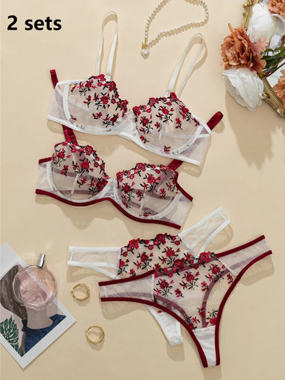 Floral lingerie set with two pieces on a beige background