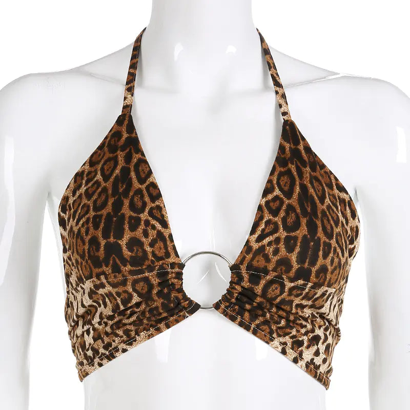 Leopard Print V-Neck Backless Lingerie Set
