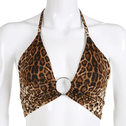 Leopard Print V-Neck Backless Lingerie Set