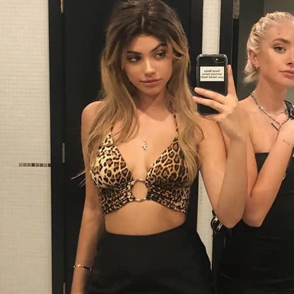 Leopard Print V-Neck Backless Lingerie Set