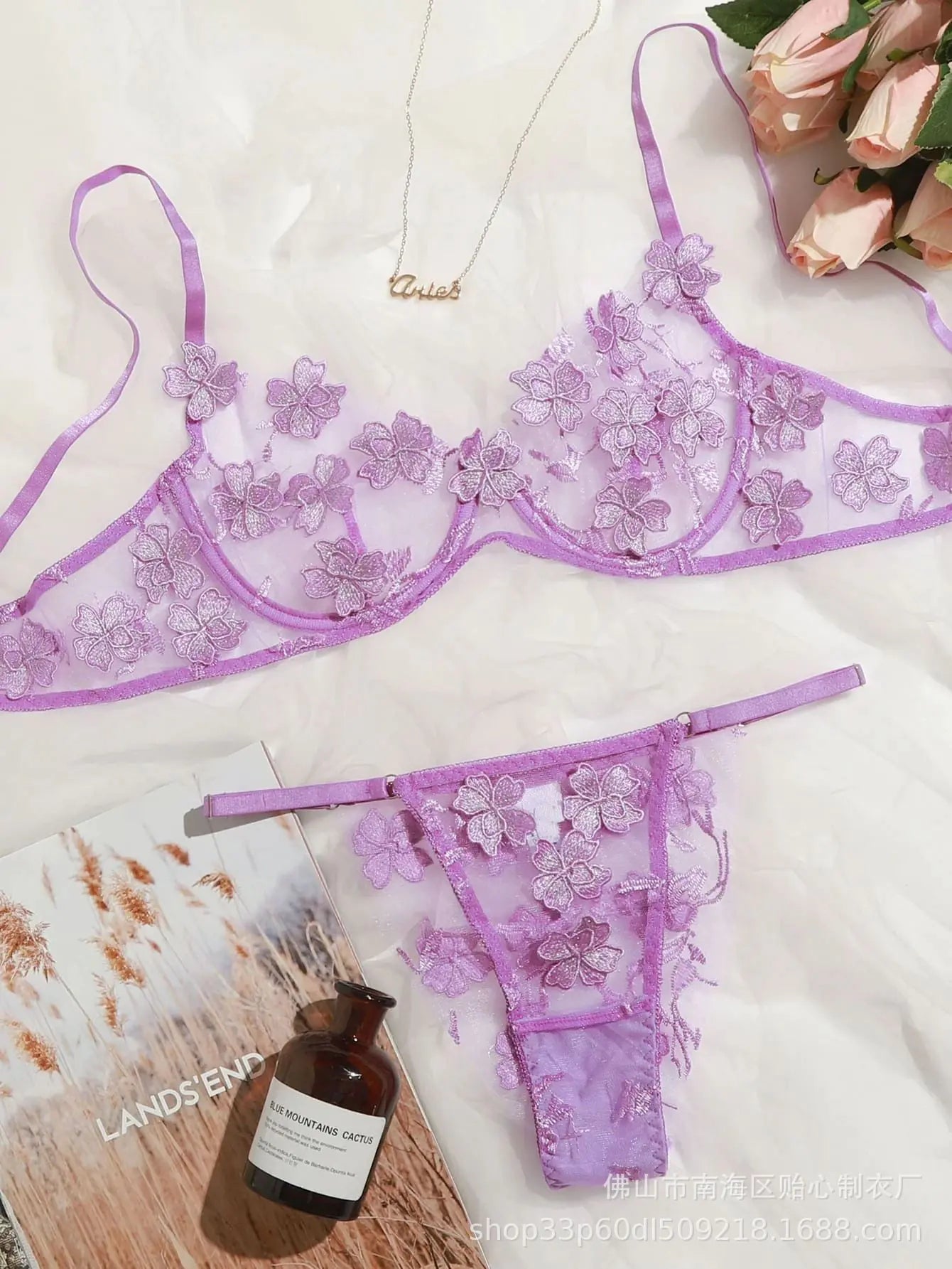 Lace Embroidered Floral Lingerie Set for Women
