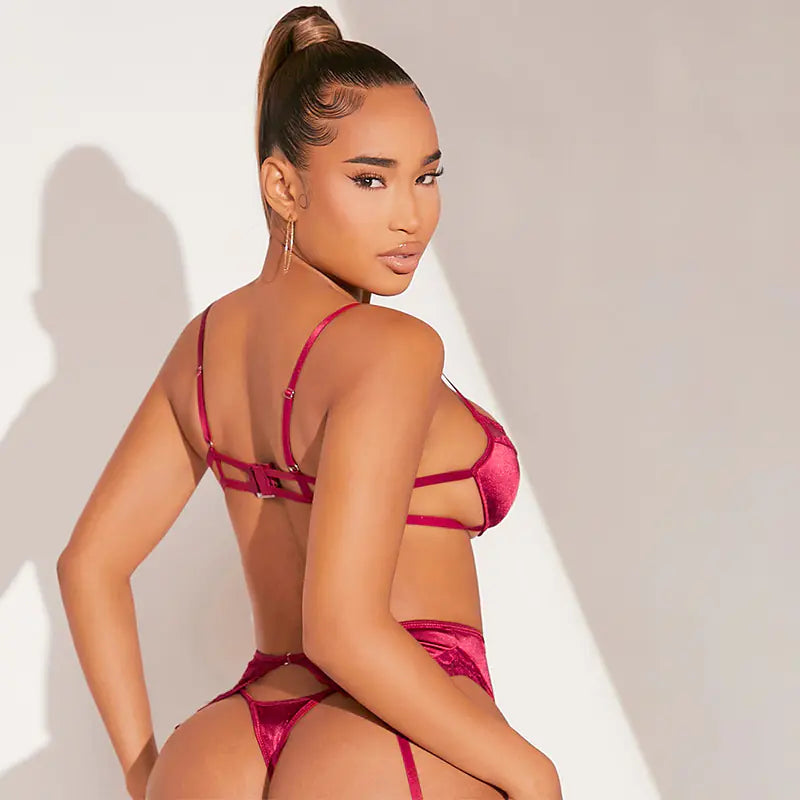 Lace Lingerie Set with V-Neck Design (4 Pieces)