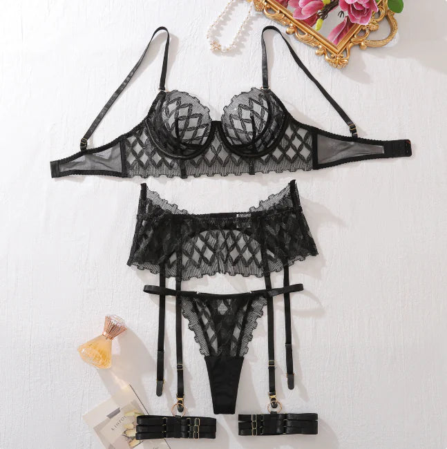 Lace Mesh Bra & Lingerie Set