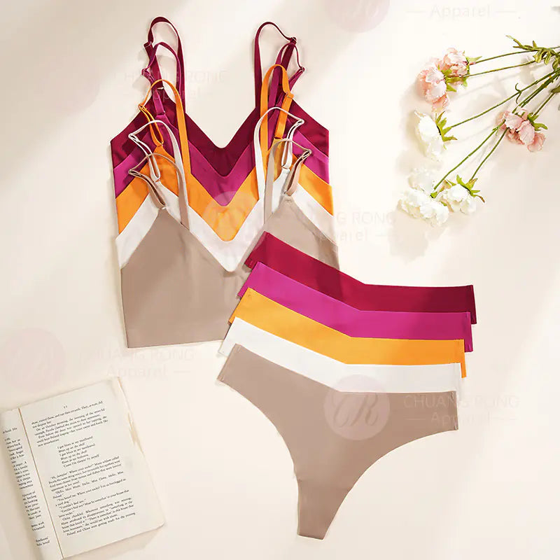 Sexy Lingerie Set with V-Neck Thong and Comfort Bra