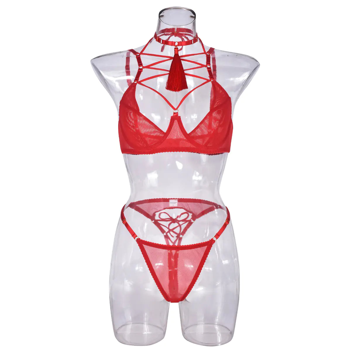 Sexy Lingerie Set with Tassels and Neck Strap for Women