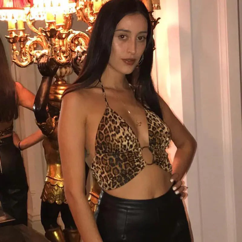 Leopard Print V-Neck Backless Lingerie Set