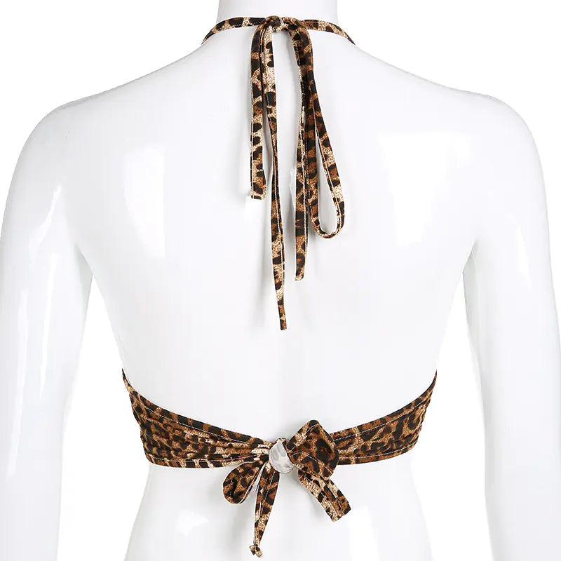 Leopard Print V-Neck Backless Lingerie Set