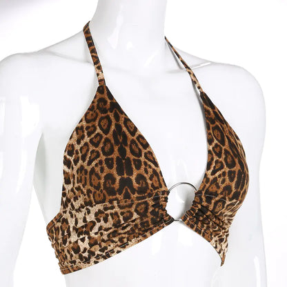 Leopard Print V-Neck Backless Lingerie Set
