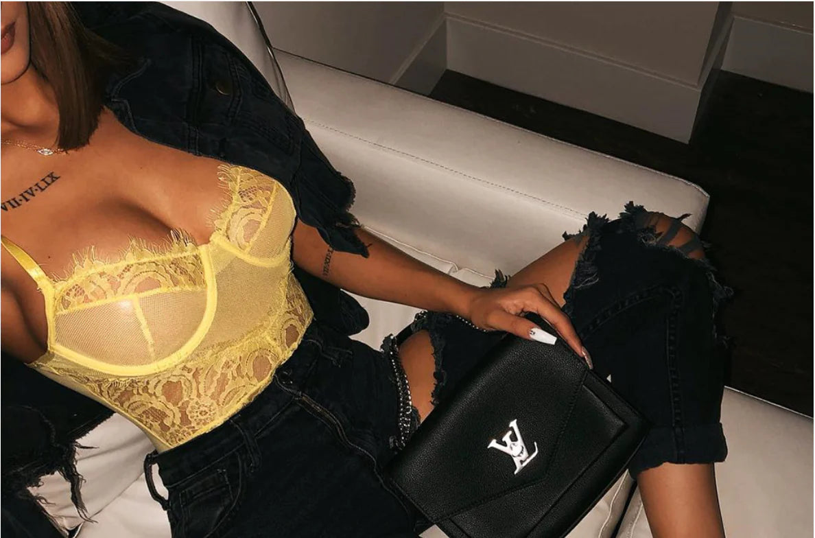 Lace Bodysuit Lingerie with Floral Design