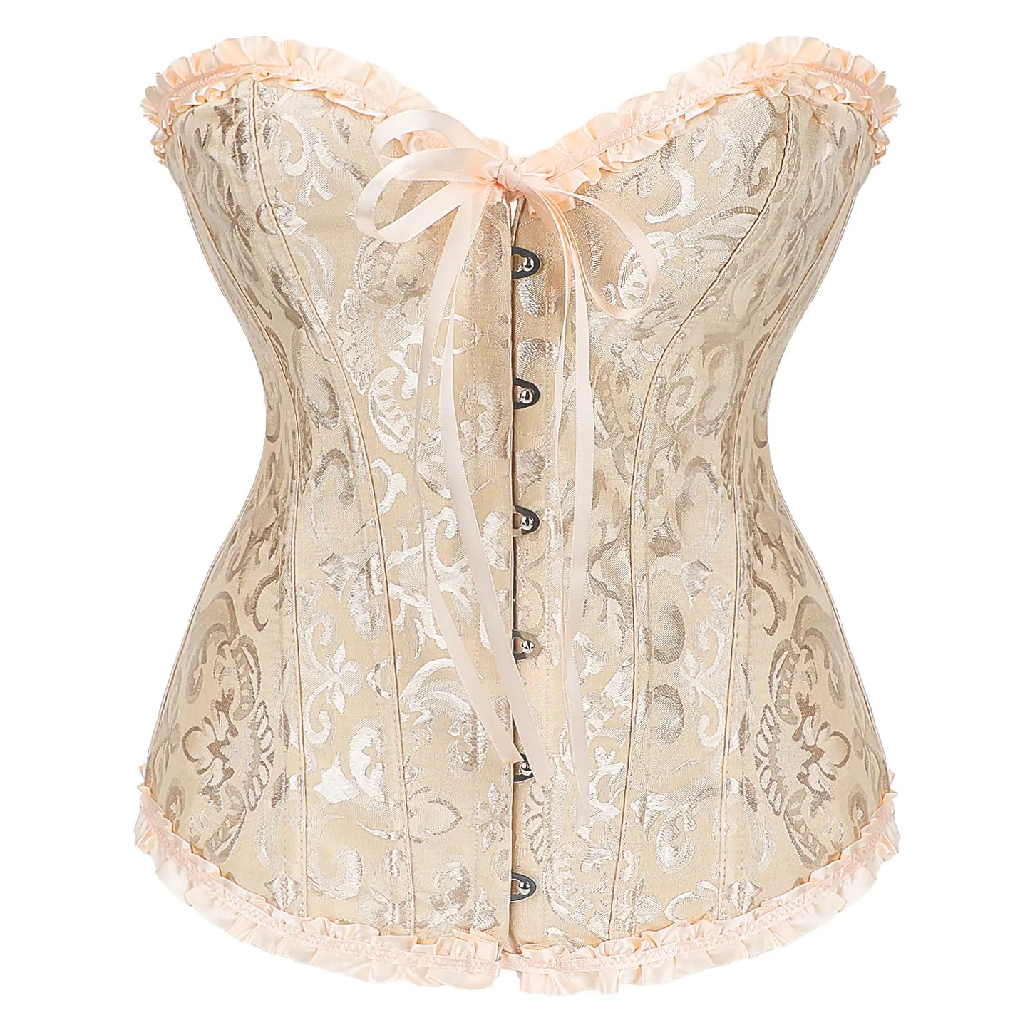 Womens Bustier Corset Lace Up Boned Overbust Bustier Lingerie Top Beige XXL