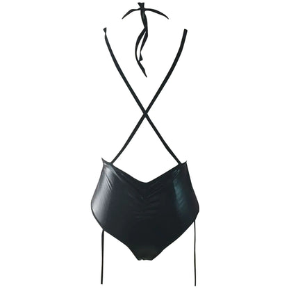 Black swimsuit with thin straps on a white background