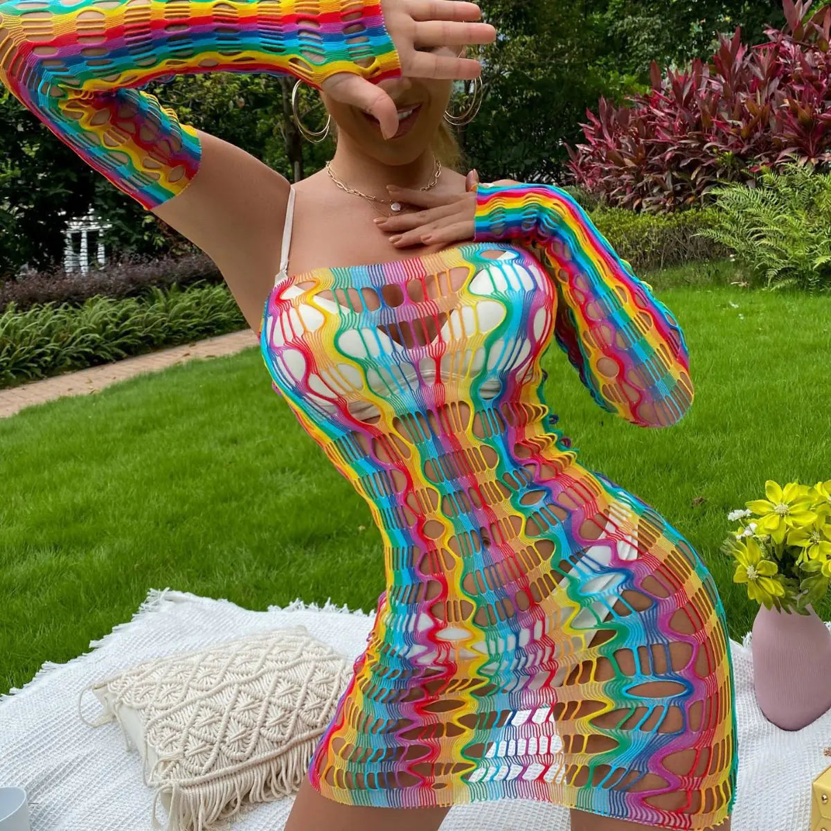 Rainbow Color Lingerie and Skirt Set (3 Pieces)